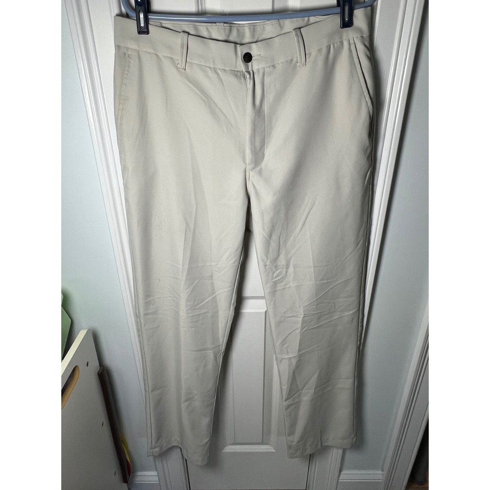 Snake Eyes Mens Golf Pants Stone Beige Flat Front Performance Trousers 34x32